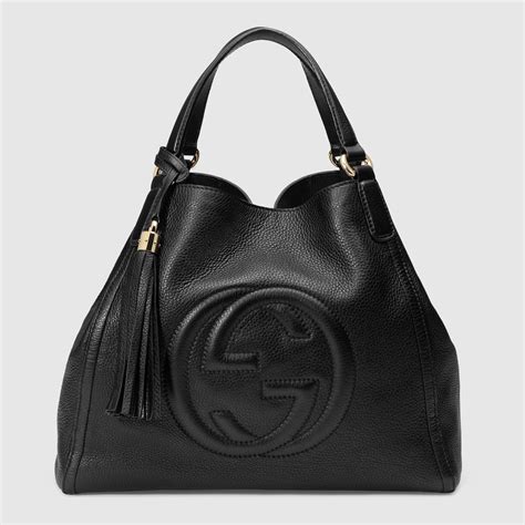 gucci black and white handbag|gucci black leather shoulder bag.